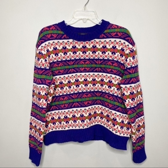 J Crew FairIsle Lambswool Sweater Blue Pink Small - Picture 1 of 5